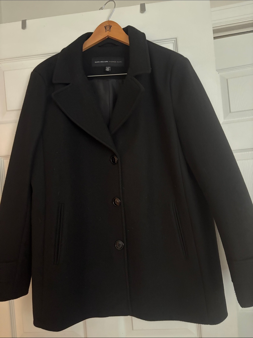 Marc New York Black Single-Breasted Wool-Blend Pea Coat